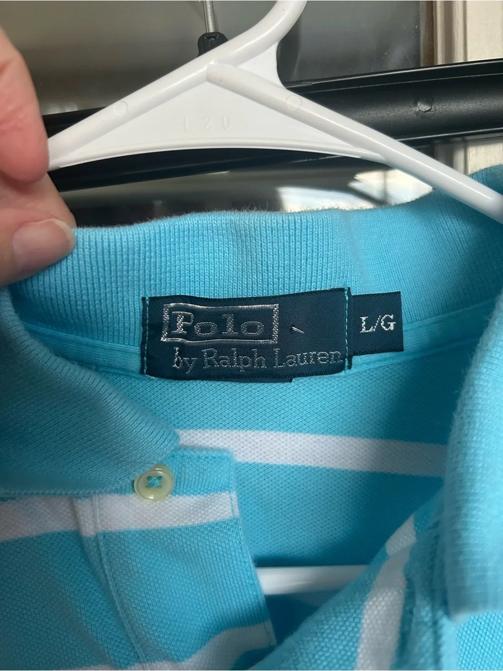 Ralph Lauren Teal & White Striped Polo with Pink Pony
